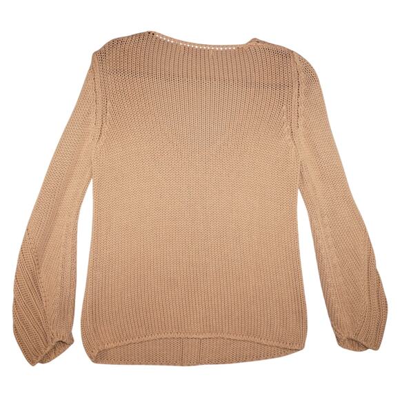 ZARA Boho Knit Sweater Womens Large Lace-Up Sleeve 100% Cotton Spain - Picture 3 of 11